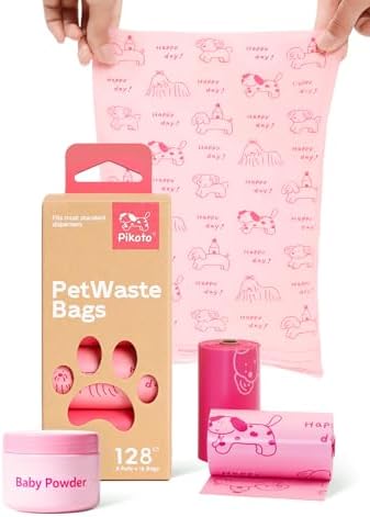 Dog Poop Bags, 128 Count, Baby Powder Scented, Pink