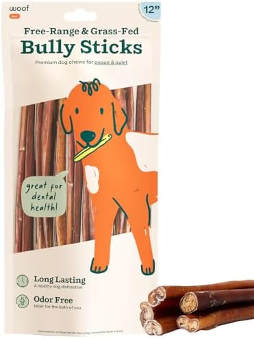 WOOF Bully Sticks Dog Chew Treats, 12 Inch, 10 Count