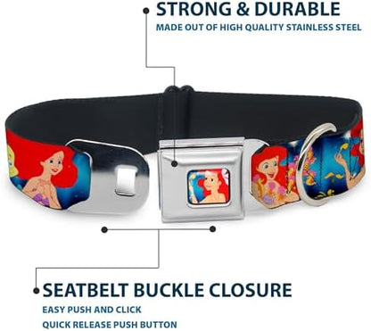 Disney Pet Collar, Dog Collar Metal Seatbelt Buckle, The Little Mermaid Under The Sea Scenes, 20 to 31 Inches 1.5 Inch Wide