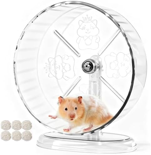Silent Hamster Exercise Wheel,9.5 Inch Quiet Spinner Syrian Hamster Running Wheel,Silent Wheels with Anti-Skid & Adjustable Stand for Rats, or Other Small Pets,Transparent