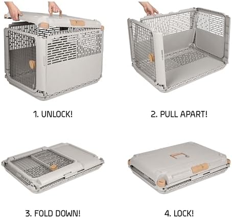 SportPet Designs Collapsible Medium Pet Travel Carrier (Tan), Hard-Sided Kennel for Medium Dogs, Puppies, Cats, Kittens, Animals up to 50lbs, Washable Home & Outdoor Pet Crate, 30.6"L x 22"W x 23.25"H