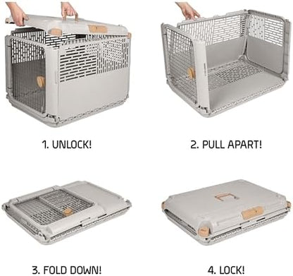 SportPet Designs Collapsible Medium Pet Travel Carrier (Tan), Hard-Sided Kennel for Medium Dogs, Puppies, Cats, Kittens, Animals up to 50lbs, Washable Home & Outdoor Pet Crate, 30.6"L x 22"W x 23.25"H