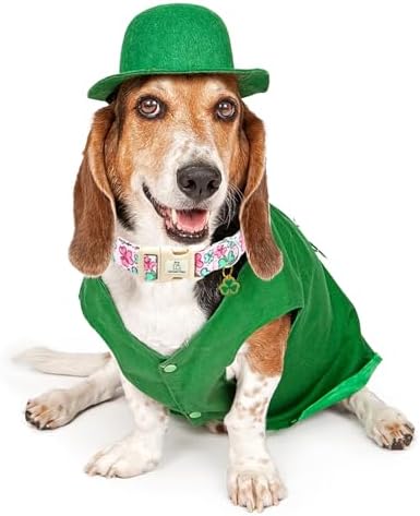 Lionheart glory St. Patrick's Day Dog Collar, Clover Collars Pink Dog Collar for Medium Dogs Spring Female Dog Collar Adjustable Heavy-Duty Dog Collar Pet Gift Plastic Buckle