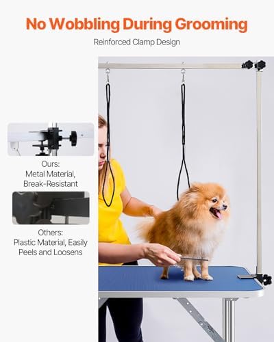 VEVOR Pet Grooming Table, 36 x 24 Inch with 2 Height Adjustable Arms, 330LBS Static Weight Capacity, Foldable Dog Groom Station with No-Sit Haunch Holder with Grooming Loop, for Medium and Small Dogs