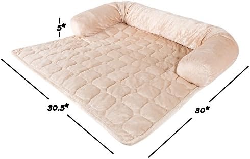 Couch Cover for Dogs – 30x30.5 Pet Furniture Protector with Memory Foam Bolster, Quilted Fabric, Non-Slip Water-Resistant Base by PETMAKER (Beige)