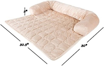 Couch Cover for Dogs – 30x30.5 Pet Furniture Protector with Memory Foam Bolster, Quilted Fabric, Non-Slip Water-Resistant Base by PETMAKER (Beige)