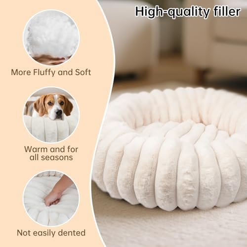 Donut Small Dog Bed Round Calming Kitten & Puppy Bed,20in White