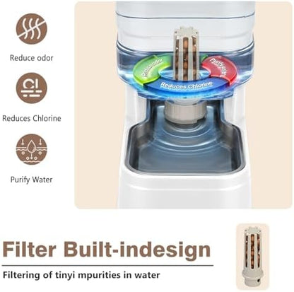 2.2 Gallon Pet Automatic Dog Water Dispenser Cat Gravity Waterer Feeder with Stainless Steel Bowl Large Capacity Puppy Feeding Raised Bowls with Filter,Ice Pack