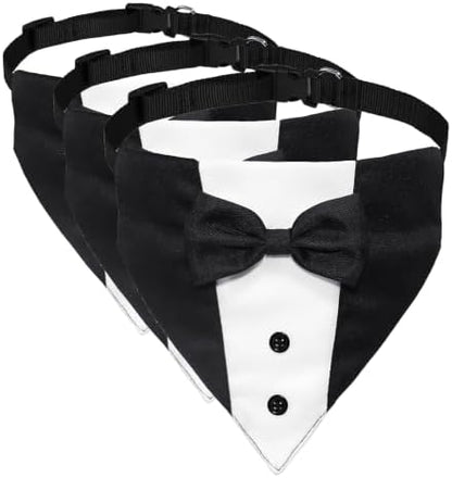 GOYOSWA Dog Tuxedo Suit Wedding Bandana Collar with Bow Tie, Adjustable Formal Dog Tux, Engagement Birthday Tuxedo for Small Medium Large Dogs Pets (Large: Neck 15”-25”) (Pack of 3)