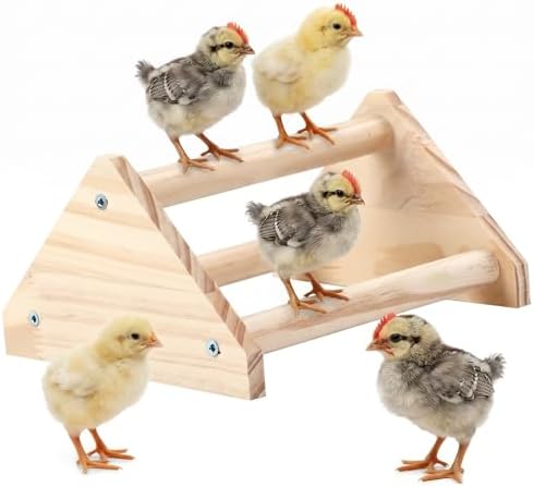 Wood Chicken Perch,Strong Pine Wooden Chick Training Perch with 3 Roosting Bar,Gym Perch Toys for Baby Chicks & Parrots,Easy to Assemble