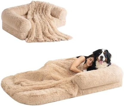 EHEYCIGA Orthopedic Foldable Human Dog Bed - 72x44x11, Camel