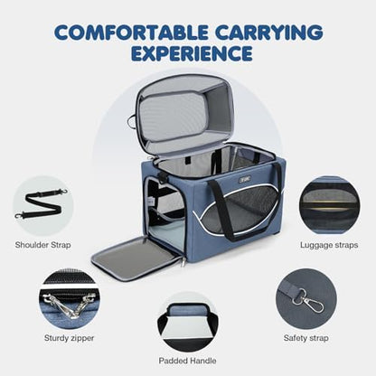 Lekereise Top-Expandable Pet Carrier 18x11x11Inch Delta American United Airline Approved Underseat to 15lbs Stable Car Travel Carriers for Small Dogs Cats with Locking Safety Zippers Anti-Scratch Mesh
