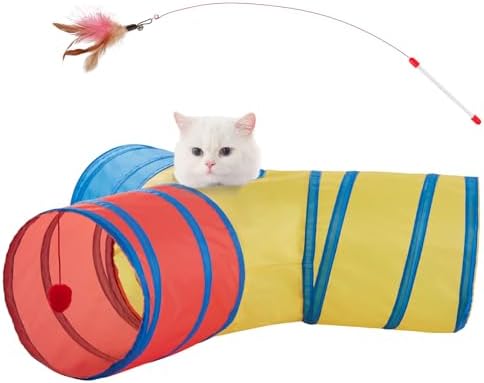 Cat Tunnels for Indoor Cats 3 Way Play Toy Kitty Tunnel Peek Hole Toy with Ball for Cat Tube Fun for Rabbits Kittens and Dogs