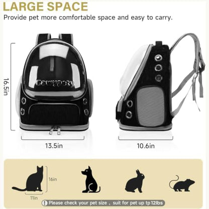 Cawypety Cat Backpack Carrier Large Space Bubble Backpack up to 12lbs Black