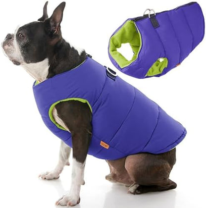 Gooby Dog Vest Jacket - Purple, Medium - Water Resistant Fleece Dog Vest with Dual D Ring Leash - Small Dog Sweater for Active Dogs