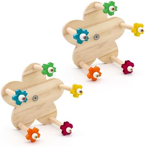 2 Pcs Bird Rotating Perch Toy,Durable Unique Wooden Ferris Wheel Parrot Toys with 5 Perches,Bird Cage Accessories for Parakeet, Cockatiel, Budgerigar,Conures, Lovebirds(Rotating-5cha-2P)
