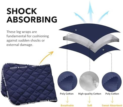 Harrison Howard Quilted Horse Leg Wraps, Standing Wraps for Horses Stable & Recovery, Soft Padded Horse Bandage Liners-Navy L