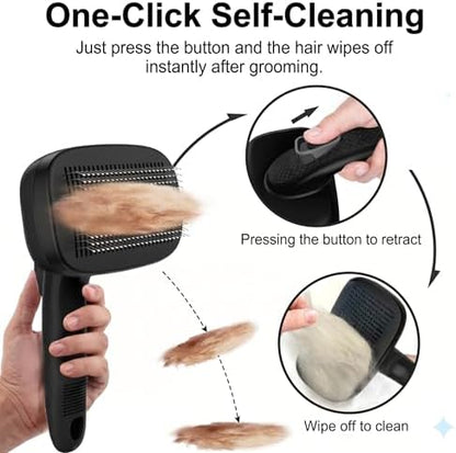 Self Cleaning Slicker Brush for Dog and Cat Shedding, Black