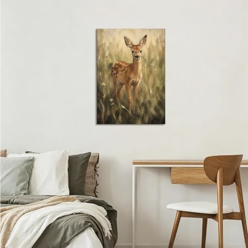 Fawn Canvas Wall Art 16x24 Inch, Framed Wall Art for Living Room