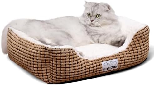 Small Dog Bed for Small Dogs, Cat Beds for Indoor Cats Washable, Rectangle Dog Bed, Warming Soft Calming Sleeping Puppy Bed Durable Pet Bed with Anti-Slip Bottom (20 inch, Coffee)