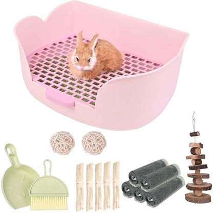 RUBYHOME Large Bunny Litter Box (15.5" x 11.1" x 6.2") Small Animal Litter Pet Toilet Potty Trainer Corner Litter Bedding Box Pet Pan for Rabbit Guinea Pig Easy to Clean (Purple)