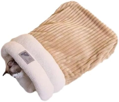 Cat Winter Sleeping Bag Soft Warm Cozy Pet Bed Sack for Indoor Cats or Small Dogs Durable Washable Sleeping Pad (Bron, Medium)