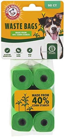 Arm & Hammer Durable Disposable Dog And Cat Waste Bags With Activated Baking Soda, 90 Dog Poop Bags, Plant-Based 9 x 14 Inches