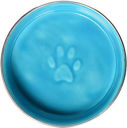 Loving Pets - Le BOL Dog Food Water Bowl Enamel Ceramic Bowl No Tip Stainless Steel Pet Bowl No Skid Spill Proof (Large, Siene Blue)