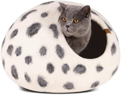 MEOWFIA Cat Cave - Merino Wool Bed for Indoor Cats (Snow Leopard, Large)