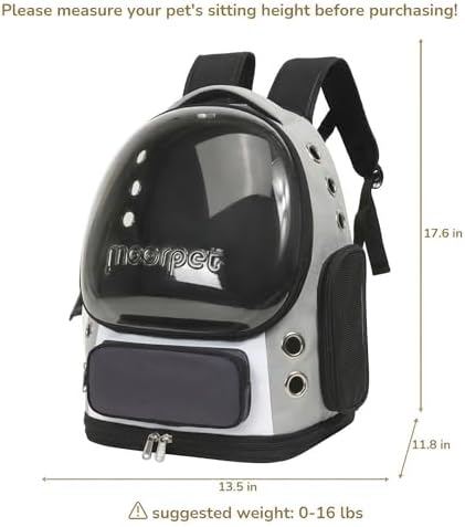 Cat Bubble Backpack Carrier, TSA Airline Approved Pet Travel Bag for Small Medium Dogs, Clear Hiking Camping Backpack for Cats, Kitten and Puppy up to 18 lbs, Gray Bubble