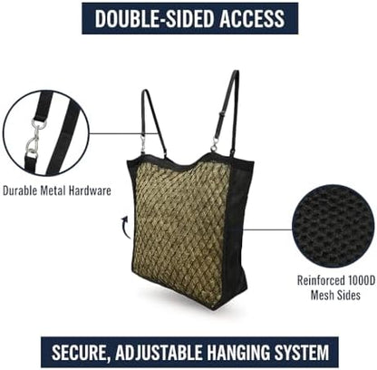 XL Double-Sided Knotless Slow Feed Hay Net – Holds 5–6 Flakes, 2"x2" Openings, Comfortable for Horse Muzzles, 1000D Mesh Side Gussets, Adjustable Hanging Strap, Durable & Safe Design