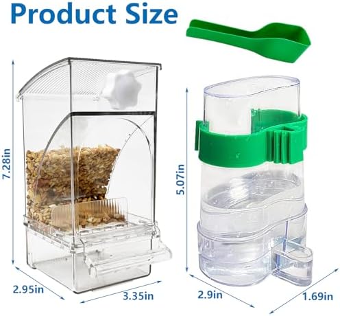 Hamiledyi No Mess Bird Feeders Water Dispenser Set Automatic Parakeet Cage Feeder with Perch Transparent Acrylic Container Parrot Cage Accessories for Canary Budgie Lovebirds Finches