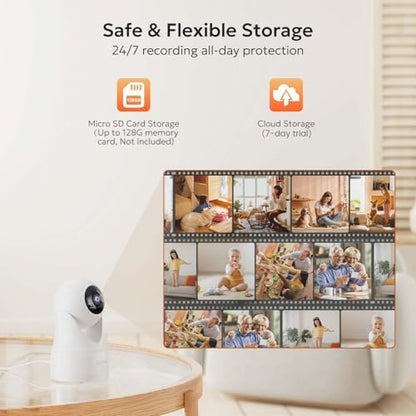 owltron Indoor Security Camera 2K, 360° Cameras for Home Security with Motion Detection, 2.4G WiFi for Pet/Baby/Nanny Cam with Night Vision, Siren Alarm & 2-Way Audio, Compatible with Alexa