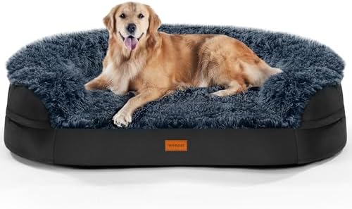 iweepet Fluffy Orthopedic Dog Beds for Large & Extra Large Dogs, 44" Calming Dog Sofa Bed with28D Egg-Crate Foam, Removable Washable Cover, Waterproof Lining, for Large,Senior,Sick