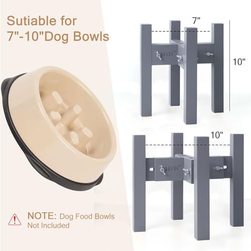 Elevated Dog Bowl Stand Adjustable Dog Food Holder 10”H Medium Grey