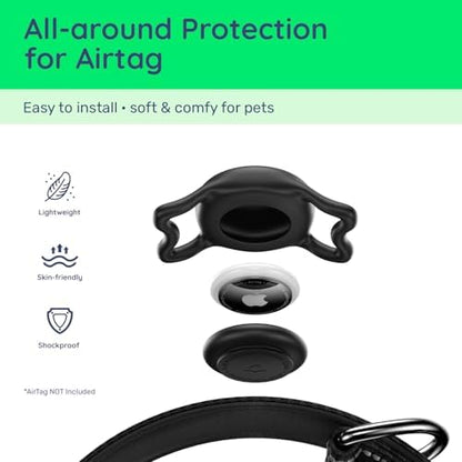 Premium Airtag Dog Collar，with IP68 Waterproof AirTag Holder,Black,L