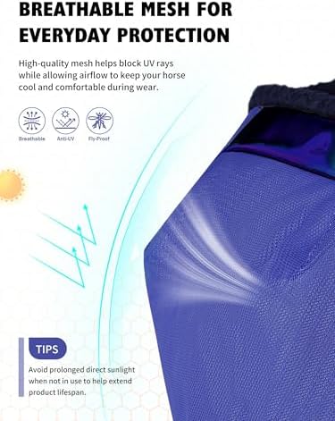 Harrison Howard Reinforced Horse Fly Mask with Mirror PVC Brow Support, Enhanced Eye Space, UV Protection Deep Navy S