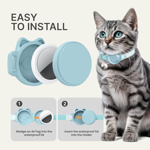 AirTag Cat Collar, Reflective Breakaway Collar, Hidden Holder with Bell