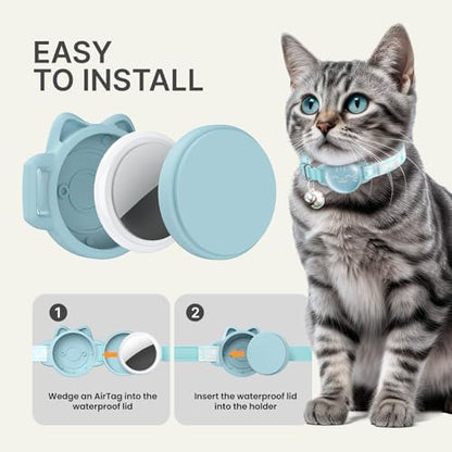 AirTag Cat Collar, Reflective Breakaway Collar, Hidden Holder with Bell