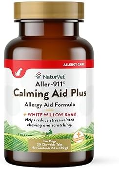 NaturVet Aller-911 Calming Aid & Allergy Aid Dog Supplement – Helps Reduce Stress, Minimize Seasonal Allergy Symptoms, Tension, Excessive Scratching - Includes Melatonin – 30 Ct.