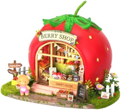Mini Dollhouse Kit DIY Wooden Assembly Mini Forest Fruit Series Little House Building Model Adult Assembly Kit Creative Home Decor (Little Bear Berry Shop)