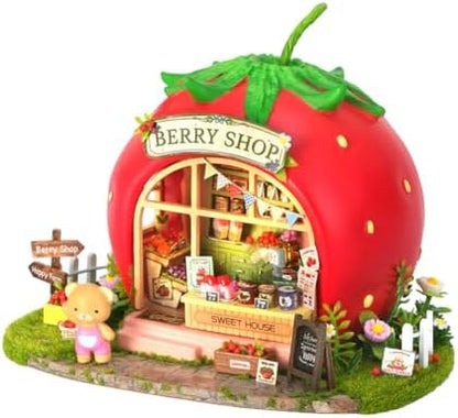Mini Dollhouse Kit DIY Wooden Assembly Mini Forest Fruit Series Little House Building Model Adult Assembly Kit Creative Home Decor (Little Bear Berry Shop)