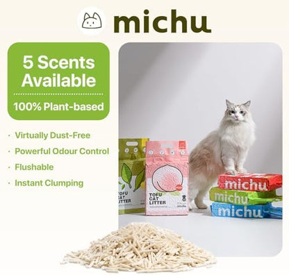 Michu Tofu Cat Litter Natural Clumping Tofu Cat Litter, Fast Clumping and Easily Scoop-able 5.5lb/88oz 5 Scents - Rainbow Combo, 6 Pack