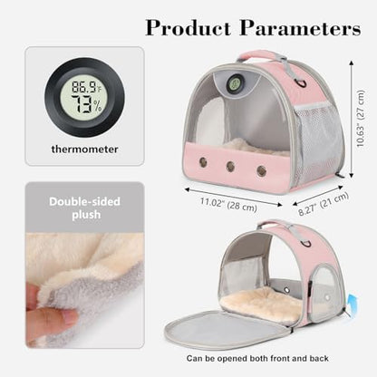 Bearded Dragon Carrier, Reptile Travel Bag with Built-in Thermometer Hygrometer, Breathable Small Animal Carrier with Clear View Window, Portable Guinea Pig Carrier for Gecko, Snake, Hamster