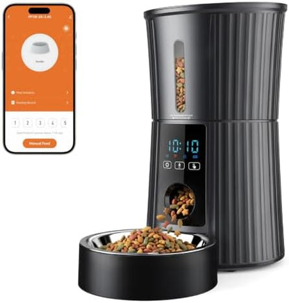 NEWBULIG Automatic Cat Feeder with APP 4L Small Dog Food Dispenser, Black