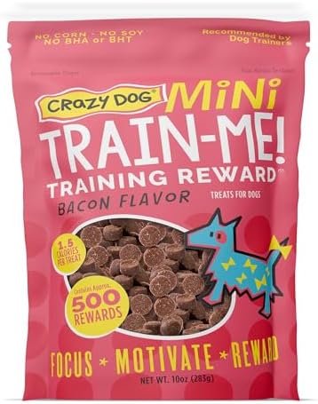 Crazy Dog Mini Train-Me! Training Treats 10 oz. Bag, Bacon Flavor, with 500 Treats per Bag, Recommended by Dog Trainers
