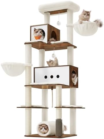 Feandrea Cat Tree, 75.6-Inch Multi-Level Condo with 2 Caves, 2 Hammocks