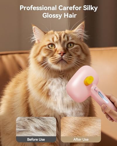 ROJECO 3-in-1 Pet Steam Brush,Spray Hair Removal Detangling Comb,Pink