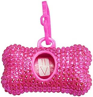Bling Dog Poop Pickup Bag Dispenser Holder Pet Waste Disposal Bag Pet Trash Bags Holder Bone Shaped Hot Pink with small garbage bags