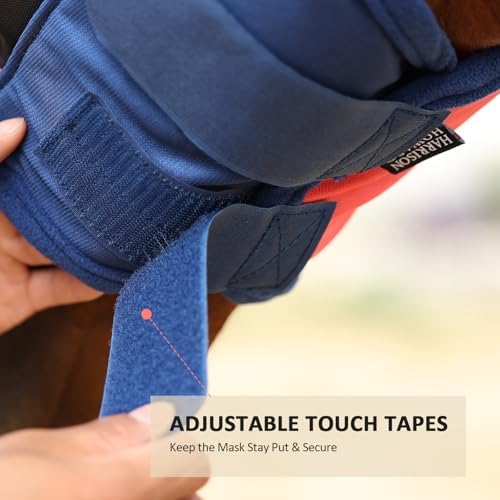 Harrison Howard Pro Luminous Horse Fly Mask Standard with Ears UV Protection for Horse Coral Orange/Navy S